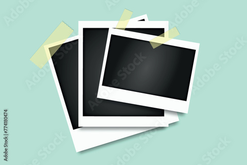 Realistic Polaroid  photo frame mockup set. Isolated frame card vintage photography on transparent background. Empty retro snapshot image with white frames. White paper border. Vector illustration.