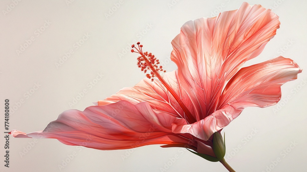 Pastel 3D hibiscus in clay tropical vibrance meets stark white background inviting summer
