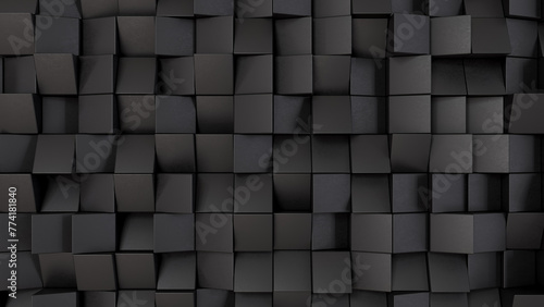 Abstract black background. Black bloks. 3d render illustration