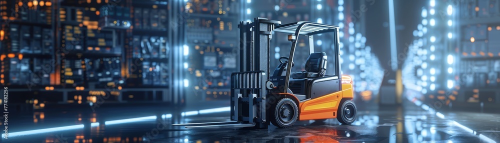 Forklift, Construction equipment conception, futuristic background