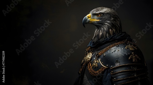 Majestic Eagle Portrait with Fierce and Commanding Presence in Dark Background photo