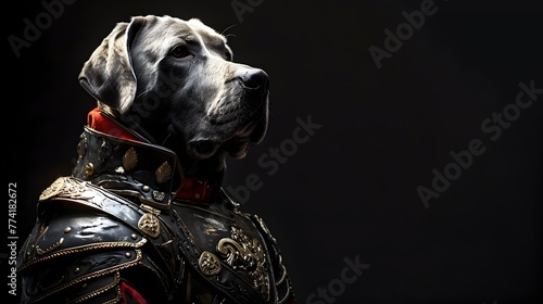 Imposing Military Guard Dog in Tactical Harness and Collar with Powerful,Intense Gaze