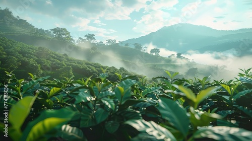 View of the coffee field. Created with Generative AI technology.