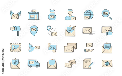 mail. the icon. doodle icon. Doodle. drawing. letter. send a message. receive a letter. an email. vector. He is respectable. the point of issue of the letter. mail delivery. a sealed envelope.