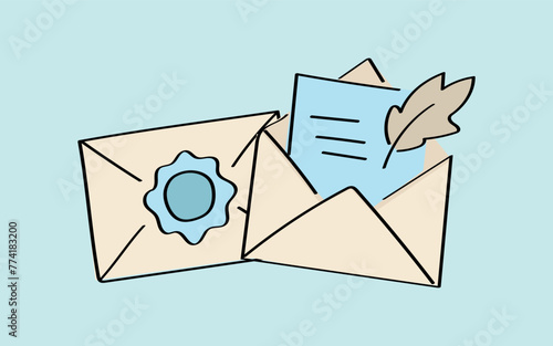 mail. the icon. doodle icon. Doodle. drawing. letter. send a message. receive a letter. an email. vector. He is respectable. the point of issue of the letter. mail delivery. a sealed envelope.