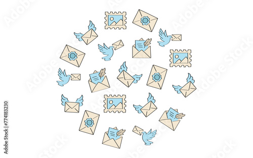 mail. the icon. doodle icon. Doodle. drawing. letter. send a message. receive a letter. an email. vector. He is respectable. the point of issue of the letter. mail delivery. a sealed envelope.
