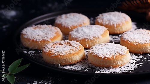 Ai generated delicious round sponge with icing sugar sprinkled. 