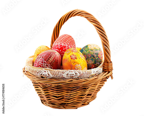 Easter eggs in a basket isolated on a white background