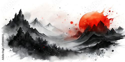red sun with black and white background © Wilson