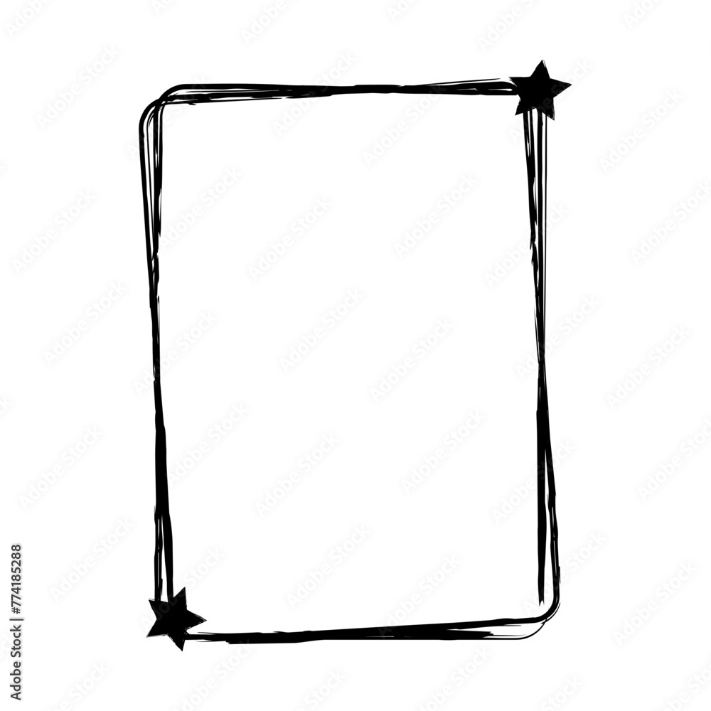 Star frame border grunge stroke element, brush shape icon, vertical, rectangle decorative doodle element for design in vector illustration
