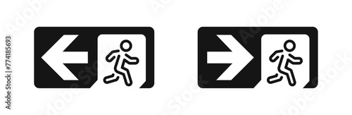 Emergency exit icon set. Exit arrows. Exit icons