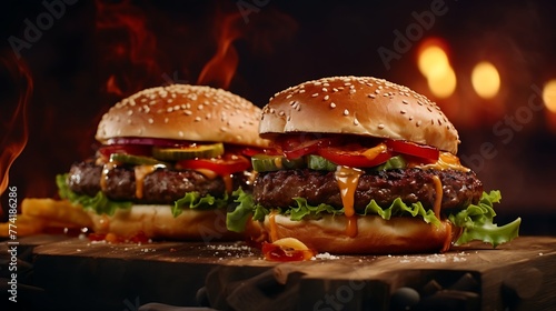 Delicious fresh home made burger. Food advertisement.