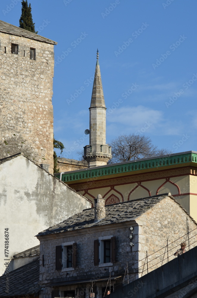 Fototapeta premium architecture, turkey, religion, tower, travel, old, bosnia, turkish, historic, city, monument, tourism, history, sky