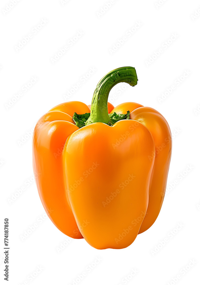 A vibrant orange bell pepper, beautifully isolated on a white background, with sharp focus and high resolution. A vibrant orange bell pepper, beautifully isolated on a white background, with sharp focus and high resolution.