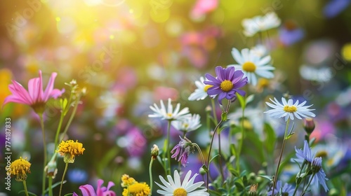 Closeup of colorful summer wildflowers.
