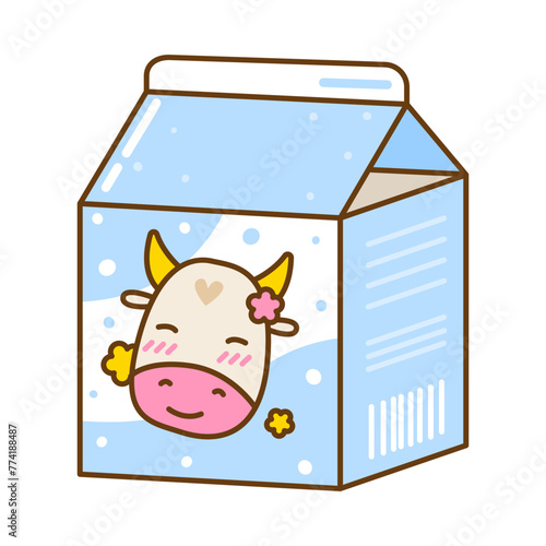 Cute cartoon cow milk isolated on white