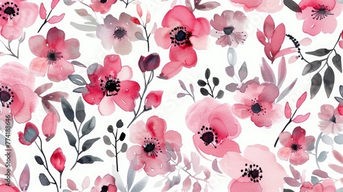 Cute watercolor floral seamless pattern. Pink boho flowers. Vintage hippie style. Cute floral watercolour pattern. Artistic trendy handpainted flowers.