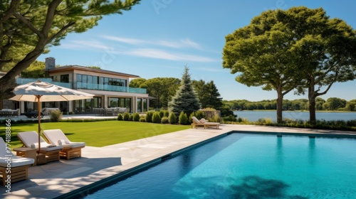 Mediterranean inspired villa with a sprawling garden and a private beach access in the exclusive Hamptons  New York