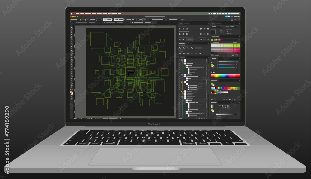 MacBook Pro 16 Illustration with Graphic Design software in 4K High