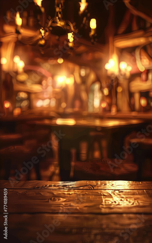 Vertical image of a fantasy tavern. Blurred background