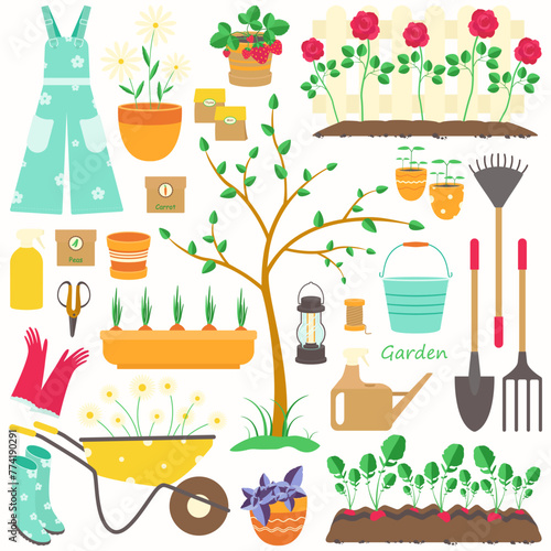 This spring gardening set is great for making cards, scrapbooking gifts, party invitations, flyers, educational materials and stickers. The set can be used for digital projects: website design, blog.