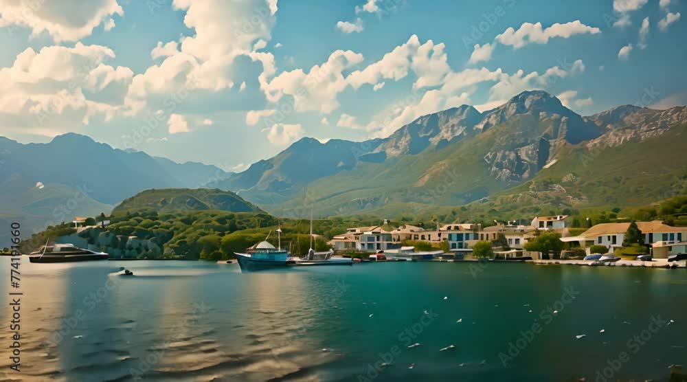 small town on the Sea, mountains background, summer weather small town on the Sea, mountains background, summer weather