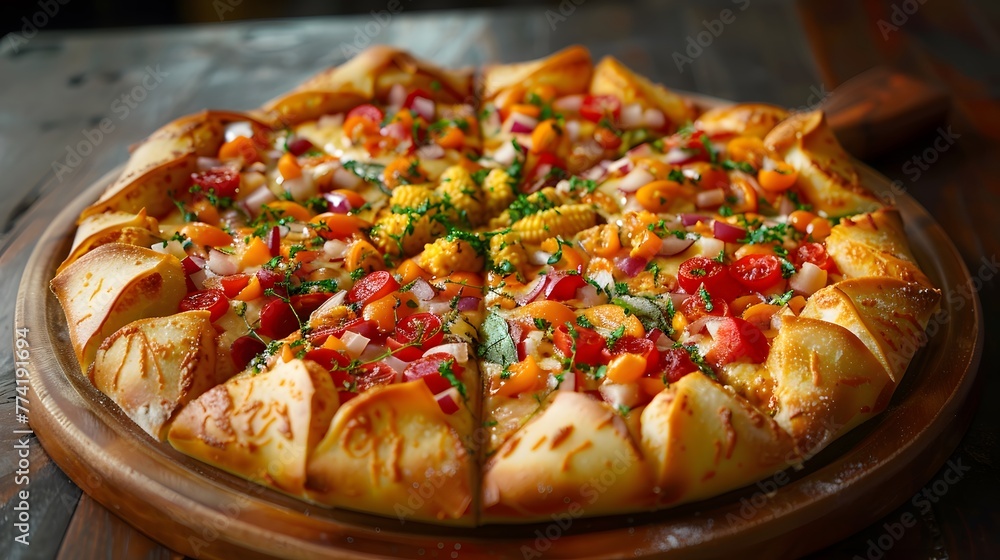 A delicious slice of pizza topped with mushrooms, tomatoes, and pepperoni, perfectly baked with melted mozzarella cheese, served on a white background A delicious slice of pizza topped with mushrooms, tomatoes, and pepperoni, perfectly baked with melted mozzarella cheese, served on a white background
