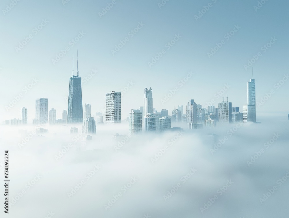 A blanket of fog transforms an urban landscape into a city of dreams