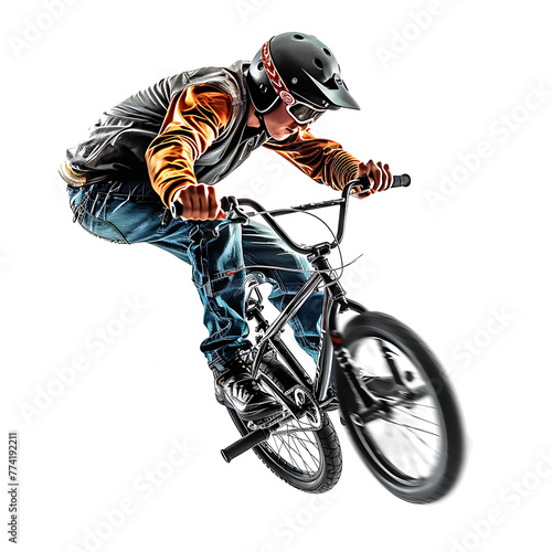 Action BMX cyclist on transparent background PNG