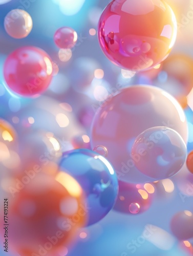 Magical floating spheres in pastel colors - A dreamy display of floating spheres with pastel tones and a soft bokeh background creating a whimsical atmosphere