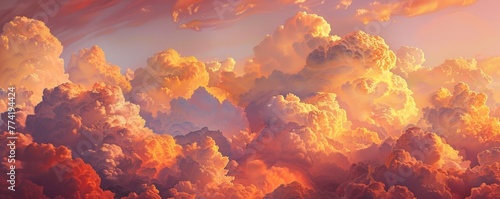 A panorama of clouds at sunset