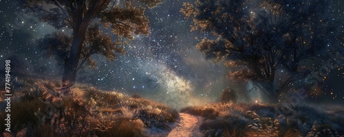 A quiet lane under a star-speckled sky