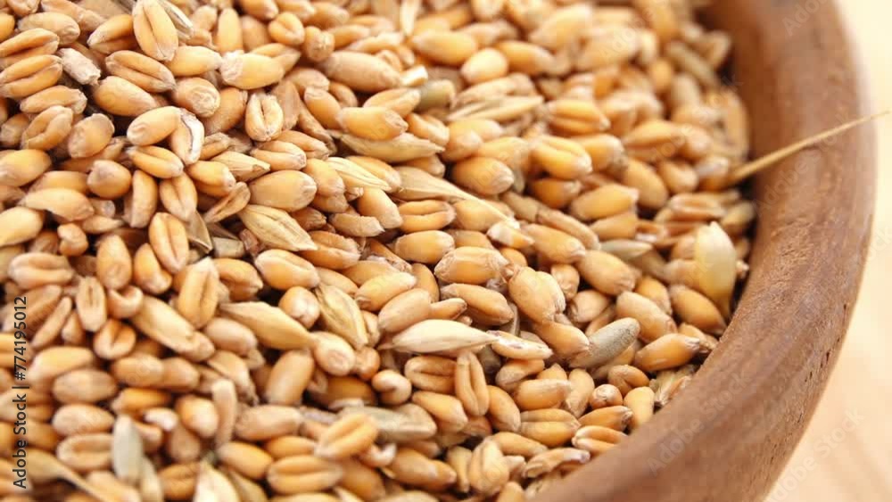 Gyration Not cracked wheat in a wooden bowl close-up. Gyration Not cracked wheat in a wooden bowl close-up.