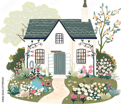 House Cottage Vector Vintage Flower Illustrations Home Decor