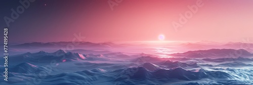 Alien planet with mysterious terrain - An alien landscape with undulating pink and blue terrain under a foreign sun, inspiring wonder and exploration