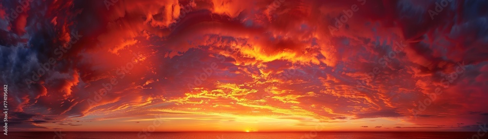 A sky on fire with the last light of day the horizon an inferno of color