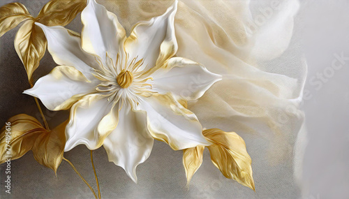 Biały kwiat clematis. Dekoracja na ściane