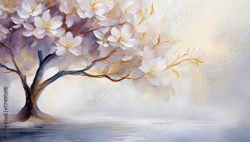 Obraz akrylowy, kwitnące drzewo wiśnia. Tło wiosenne