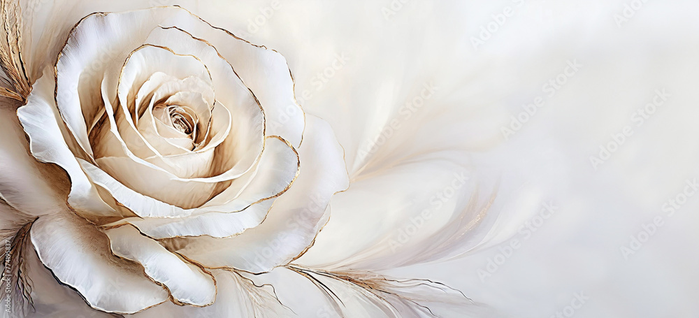 Biała róża, pastelowy makro kwiat. Puste miejsce, zaproszenie - obrazy, fototapety, plakaty 
