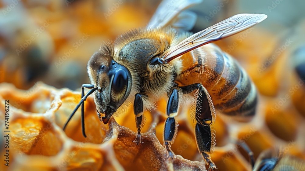 Bees are busy in the hive, collecting nectar on flowers, working as a team Bees are busy in the hive, collecting nectar on flowers, working as a team