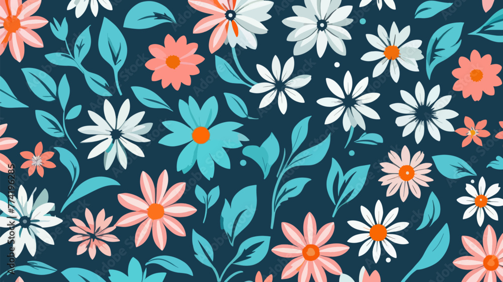 Blue Background With Pink, White, and Blue Flowers vector illustration 2d Blue Background With Pink, White, and Blue Flowers vector illustration 2d
