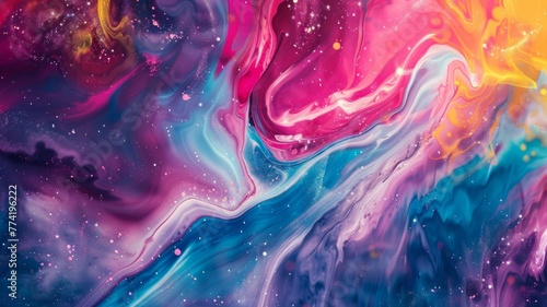 Abstract pink and blue cosmic fluid artwork - Imaginative cosmic-inspired artwork with swirling pink and blue tones that evoke a sense of wonder and mystery