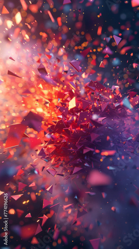 Vivid abstract geometric shard explosion - The image captures a beautiful explosion of geometric shards, creating a sense of dynamic movement and depth