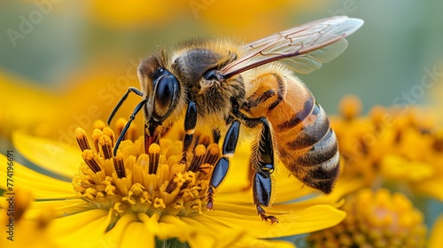 Bees are busy in the hive, collecting nectar on flowers, working as a team © cong