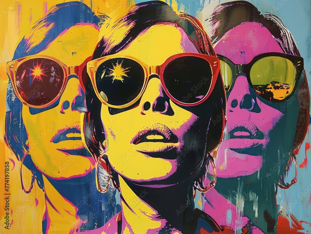 Vibrant Visuals: A Pop Art Collage Showcasing Female Faces in Bold and Colorful Shades