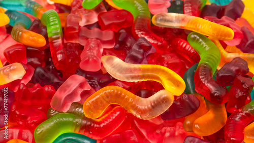 Assorted colorful gummy candies. Jelly sweets.