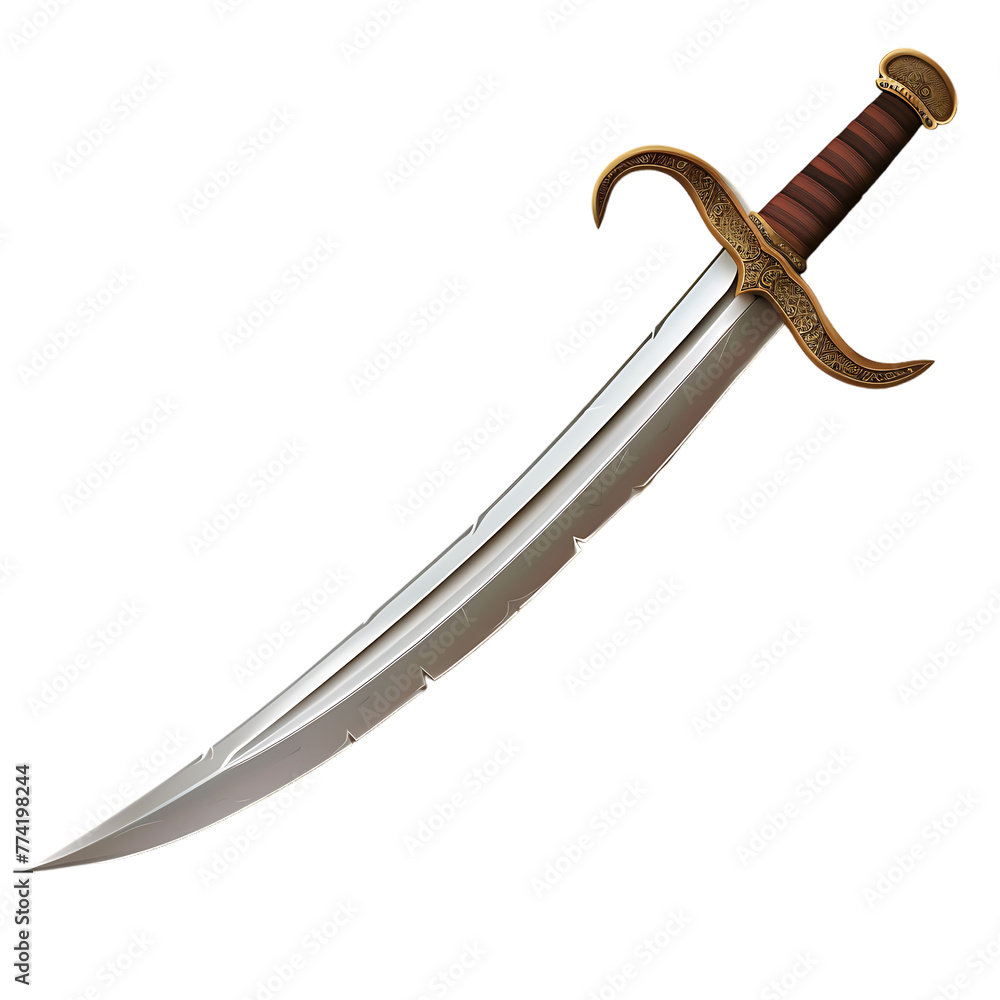 A longsword with an elegant hilt and brass guard, featuring sharp edges ...