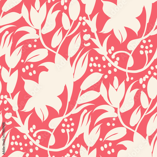 Monochrome seamless pattern with flowers. Vector