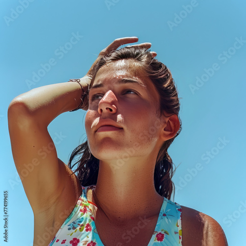 Portrait of a young woman on a hot day in summer