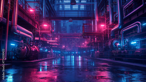 A neon cityscape with a dark mood